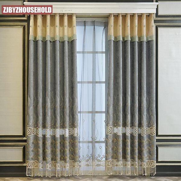 

european chenille thickened high-end curtains hollow embroidered curtain for living dining room bedroom & drapes