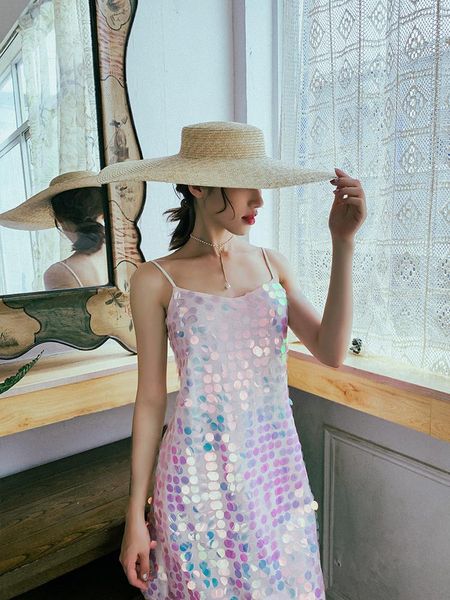 

casual dresses flash suspender dress women's 2021 summer style 0421, Black;gray