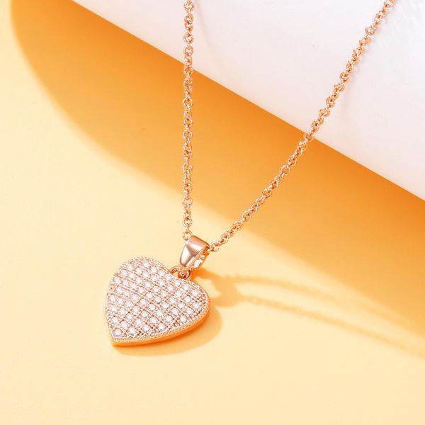 

pendant necklaces rose gold color full cz heart for women luxurious cubic zirconia adjustable short choker necklace trendy female jewelry, Silver