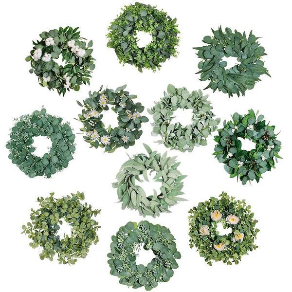 

decorative flowers & wreaths wreath nordic summer artificial flower plants eucalyptus willow wall hanging door knocker wedding simulation ga