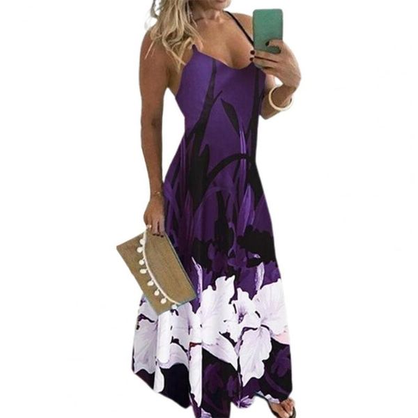 

casual dresses summer dress women bohemian tight waist u neck sling maxi robe femme, Black;gray