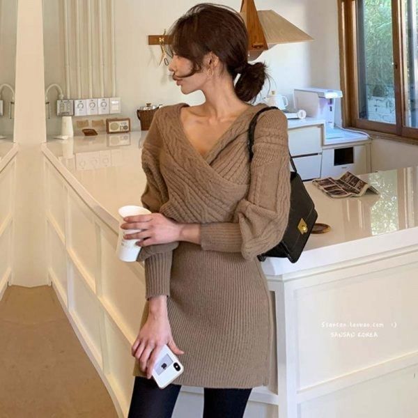 

arrive winter knitted 2 pieces set women v neck soft pullover sweater and skinny skirt female sweater suits set 210514, White