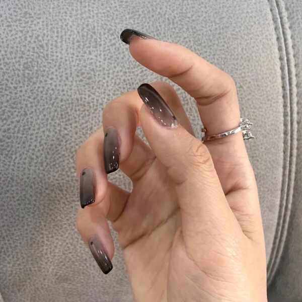 

false nails 24pcs gradient black nail patch glue type removable long paragraph fashion manicure save time butt666, Red;gold