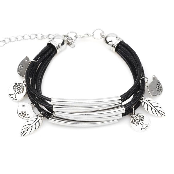 

new women's bracelet jewelry fashion multi-layer woven leaves bird pendant bracelet, Golden;silver