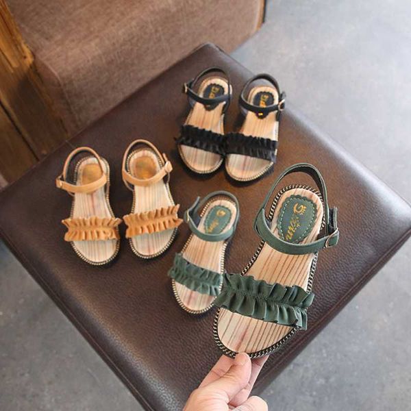 

summer girls shoes fashion ruffle kids sandals for girl big princess beach casual children csh1067 slipper, Black;grey