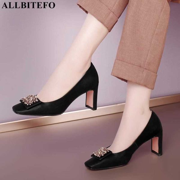 

allbitefo size 34-41 design genuine leather high heel shoes fashion comfortable women heels shoes party wedding shoes 210611, Black