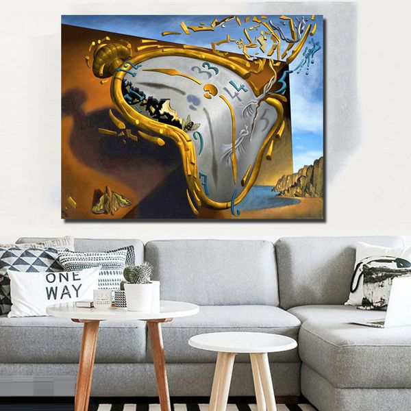 

post-modern abstract art clock by salvador dali canvas printed art painting wall pictures for living room decor