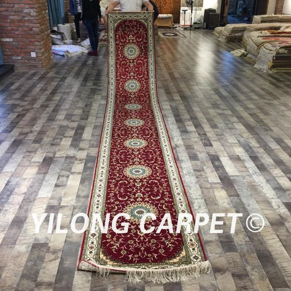 

carpets yilong 2.5'x16' red handmade silk carpet runners hallway gallery luxurious long rug (wy076m2.5x16)