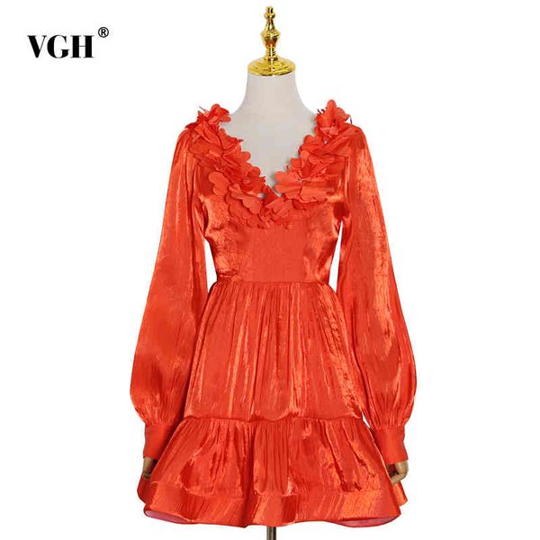 

vgh vintage patchwork ruffle dress for women v neck long sleeve backless lace up bowknot high waist mini dresses female new 210421, Black;gray