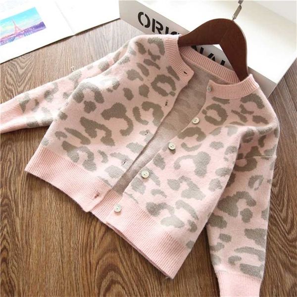 Neonate Capispalla Cappotto per ragazza Moda Cardigan leopardato Abbigliamento Maglione Capispalla Bambini Bambini Autunno Inverno Cappotti 2-8 anni 211204