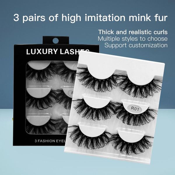 

false eyelashes 3 pairs long natural imitation mink hair cross dense handmade cotton stalk eye lashes make-up tool tslm1