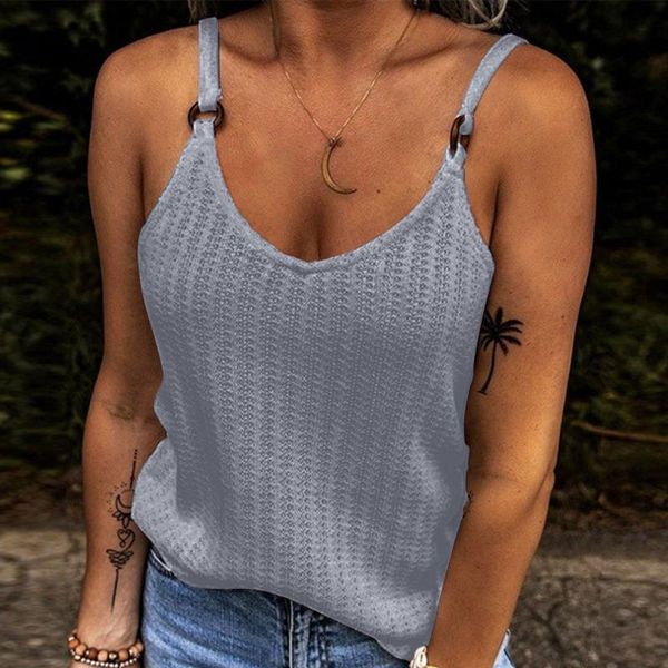

women's blouses & shirts women knitted blouse spaghetti straps o-neck sleeveless pure colour camisole vest summer plus size elegan, White