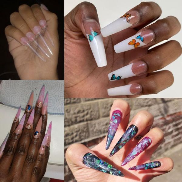 

nail art kits 600pcs/100pcs tips long pointed nails clear natural white fake luxury acrylic french false salon tip