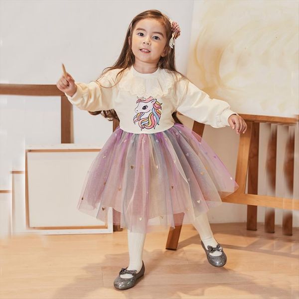

autumn winter children clothing girl dress korean cartoon fashion girls sweater stitching lace princess baby clothes, Red;yellow