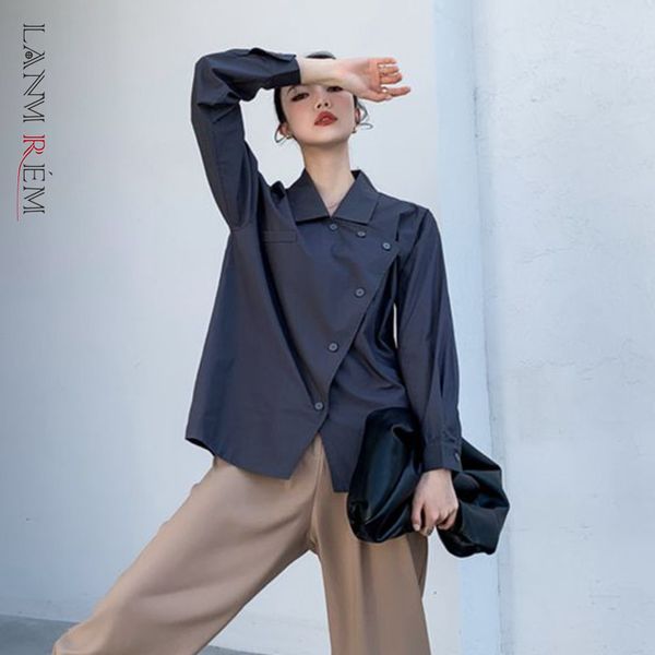 

elegant blouse long sleeve irregular shirt ladies casual solid color single-breasted women streetwear blouses 2d1306 210507, White
