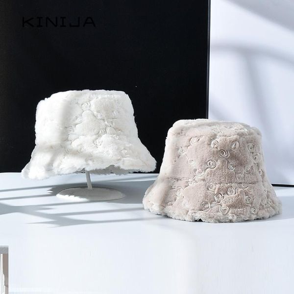 

wide brim hats velvet bucket hat women winter fur warm basin cap russia fashion elegant lady plush thicken solid rose pearl panama, Blue;gray