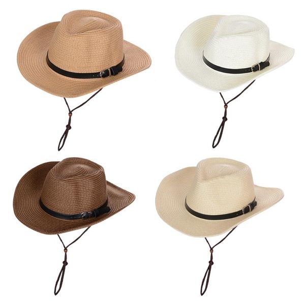 

wide brim hats adjustable beach straw sun hat cowboy woven large panama fedora, Blue;gray