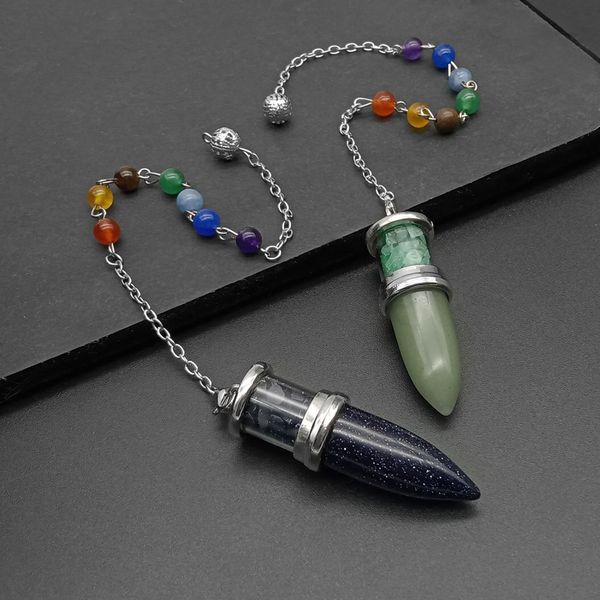 

natural crystal bullet shape chakra stone charms pendulum amethyst rose quartz pendants for jewelry accessories making wholesale, Bronze;silver