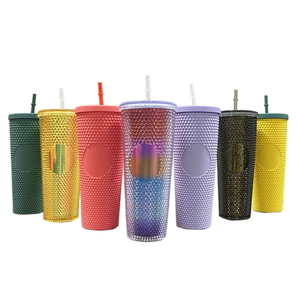 710 ml Renkli Elmas Glitter Durian Tumbler Kahve Kupa Bardak Kapaklı Tumblers Çivili Tumblers Ile Saman Staryfax3111