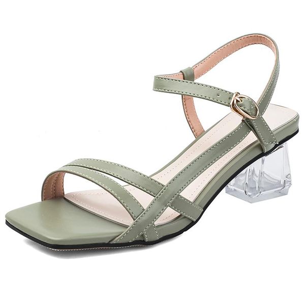 

summer lady shoes ribbons 34-40 size green and ivory square toe cap crystal heel sweet sandals for women, Black