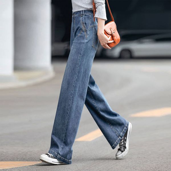 

high waist women's loose wide leg casual tube slim pants spring and autumn, Blue