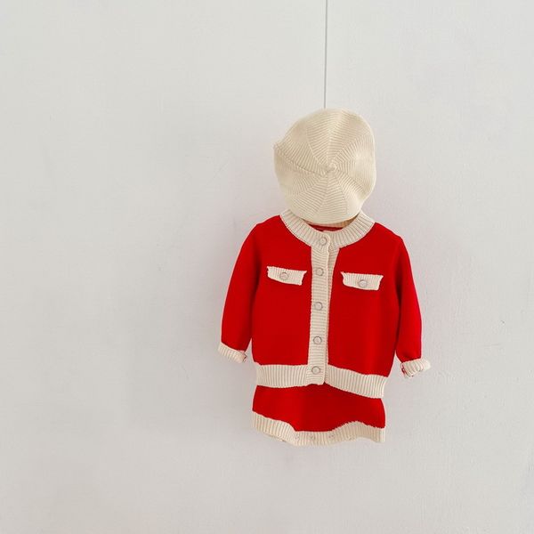 

clothing sets spring baby girls 2-pcs wool sling red bodysuit + sweater coat lady style born clothes e6032 77vh, White