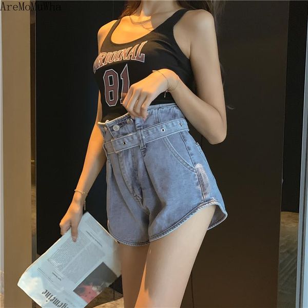 

aremomuwha 2021 summer korean version of the large size denim shorts female high waist loose thin a word wide leg heatqx1168 women's je, Blue