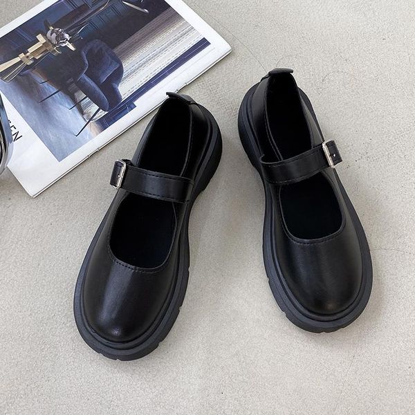 

dress shoes 2021 spring japanese small leather ladies round toe thick bottom women's british style mary jane single, Black