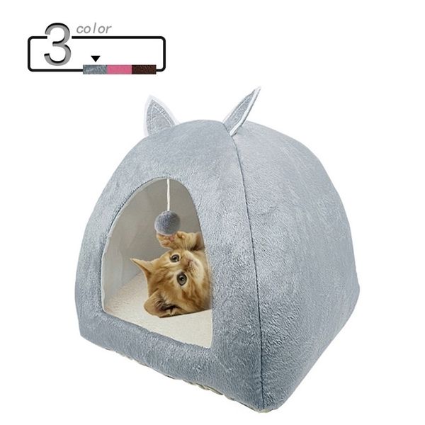 Cute Cat Bed Indoor Kitten House Warm Small per gatti Cani Nido Pieghevole Cave Sleeping Plush Mats Soft 211111