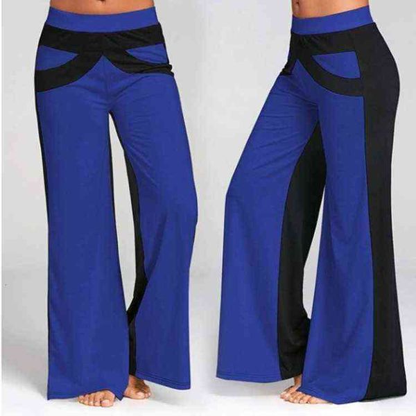 

2021 women's fashion casual color contrast wide leg pants, Black;white