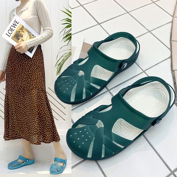 

sandals summer women non-slip beach shoes breathable comfort flat bottom slippers baotou hole, Black