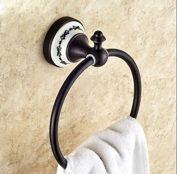 Nuovi arrivi Portasciugamani da bagno a parete in ottone Anelli per asciugamani antichi Portasciugamani Accessori per il bagno, olio nero strofinato