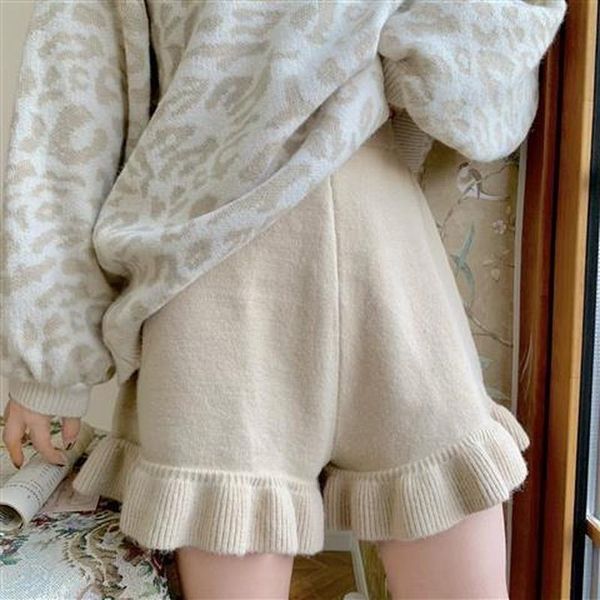 

knit thickened leggings high waist women shorts slimming outer wear woolen boots pants winter wide leg trend, White;black