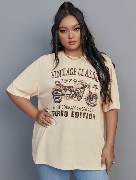 

plus letter and motorcycle print tee x2ju#, Black