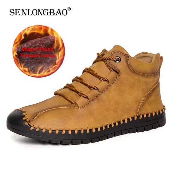 

handmade leather men's boots non-slip winter warm plush men ankle snow outdoor comfortable motorcycle 210619, Black