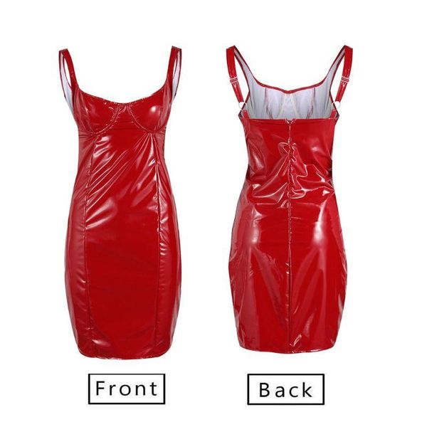 

casual dresses women's pu leather v neck bodycon strappy sleeveless clubwear mini pencil dress bx0a, Black;gray