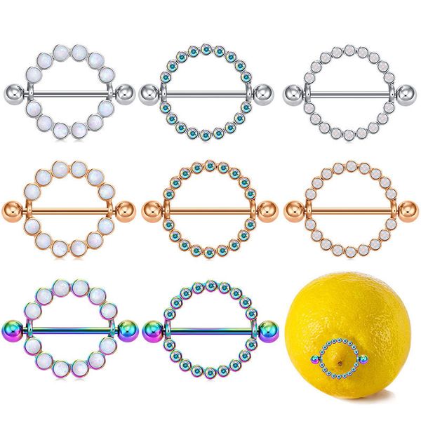 14G 2 Stück Titan Herz Barbell Opal Schild Blume Charmante Nippelringe für Frauen Körper Piercing Schmuck