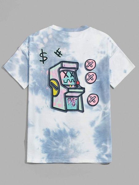 

men game console print drop shoulder tie dye tee p6jg#, White;black