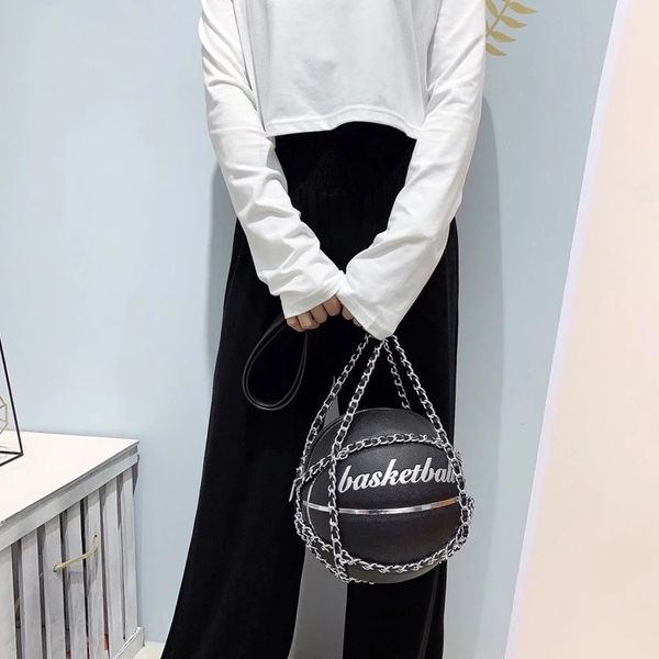 

round handbags basketball purse chain shoulder bag package purses and bags luxury designer 2021, Black