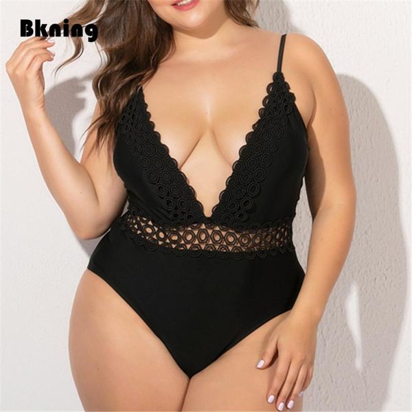 

plus size swimwear women one-piece swimsuits deep v-neck strapless monokini maillot de bain blanc badpak waist fishnet two-piece suits