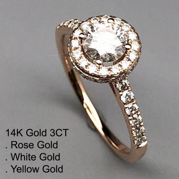 

cluster rings 14k rose gold 3 moissanite diamond ring women luxury round classic wedding party engagement anniversary ct d color, Golden;silver