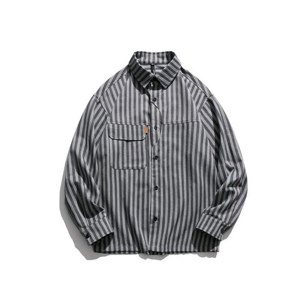 

men's casual shirts 2021 spring autumn striped shirt loose long-sleeved for men cltohing youth, White;black
