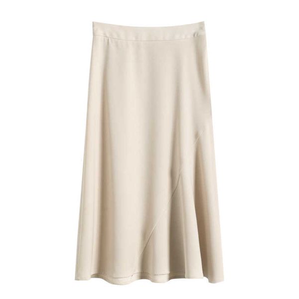 

perhaps u beige solid chiffon midi skirt empire high street summer a line s0081 210529, Black