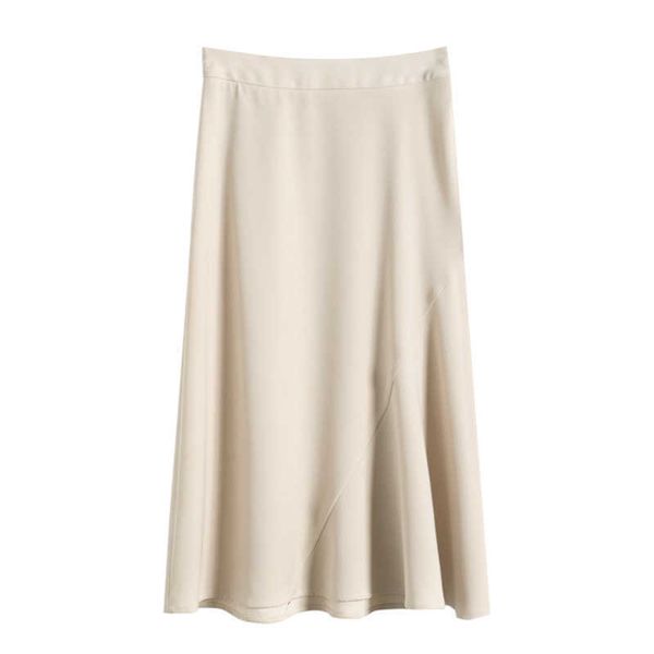 Talvez U Beige Sólida Chiffon Midi Saia Império High Street Verão Uma Linha S0081 210529