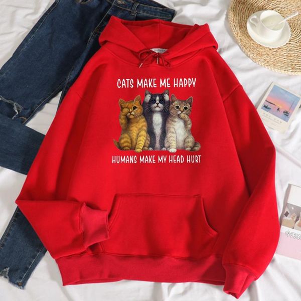 

women's hoodies & sweatshirts creativity cats make me happy print female hoodie casual hoody fashion sweatshirt autumn soft loose pullo, Black