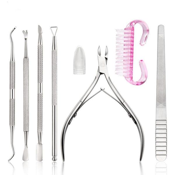 

nail art kits 4/7pcs set file dead skin pusher fork manicure polish remover triangle stick cuticle scissor cleaning brush pedicure tool