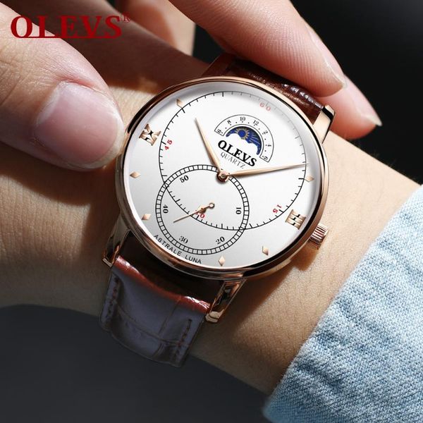 

wristwatches standing second hand, moon phase function, waterproof quartz watch men`s watches men gifts, Slivery;brown