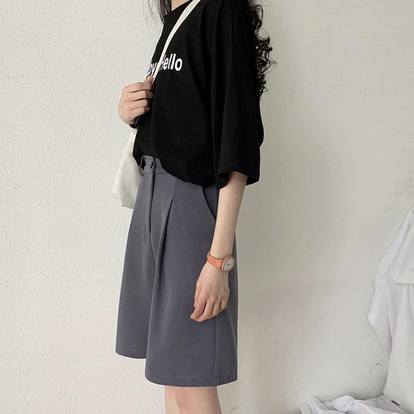 

women's shorts woman pants harajuku plus size suit short black gray high waist biker sports cycling wide leg solid office femme summer, White;black