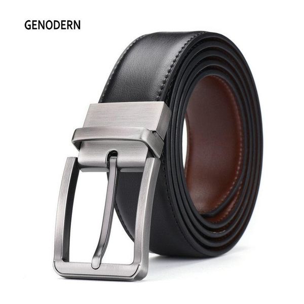 

belts genodern men belt male genuine leather rotatable pin buckle double-sided cowskin strap reversible, Black;brown
