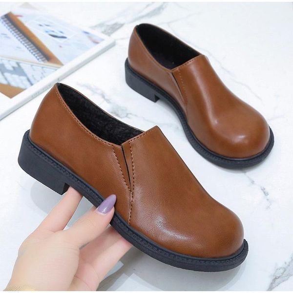 

dress shoes women pu leather ladies soft mid heel female round toe shoe woman square heels sewing footwear, Black